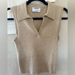 Old Navy Tan Ribbed Sleeveless Collared Top